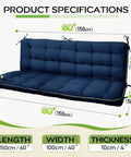 60 By 40 Inch Outdoor Swing Cushions With Backrest And Tie Straps For 2 To 3 Seater Patio Benches Blue Crushed Sponge Filled