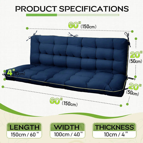60 By 40 Inch Outdoor Swing Cushions With Backrest And Tie Straps For 2 To 3 Seater Patio Benches Blue Crushed Sponge Filled