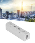 Heavy Duty Large Flow Aluminum Pneumatic Air Manifold Block with 40x40mm Footprint G1/2 Inlet and G1/4 Outlets in industrial setting
