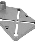 Adjustable Vertical Drill Stand With Universal Clamp base plate for benchtop use, shown in durable metal, stability holes visible.