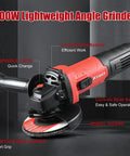Beast 900W Angle Grinder 4-1/2 Inch Corded Electric Tool With 11,000 RPM and 7.5 Amp Motor, safety guard, easy slide switch shown