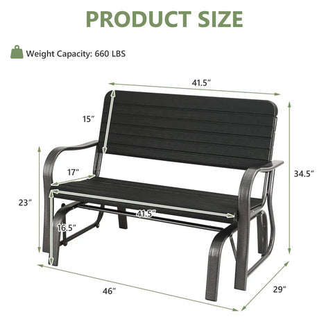 Dimensions of Outdoor Glider Bench With Steel Frame 2 Seat Porch Loveseat Swing For Patio Garden And Backyard Rocking Chair.