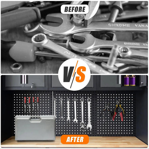 Beefy Nine Piece Garage Storage Cabinet System With Rolling Chest Workbench Pegboard And Wall Cabinets For Epic Tool Organization