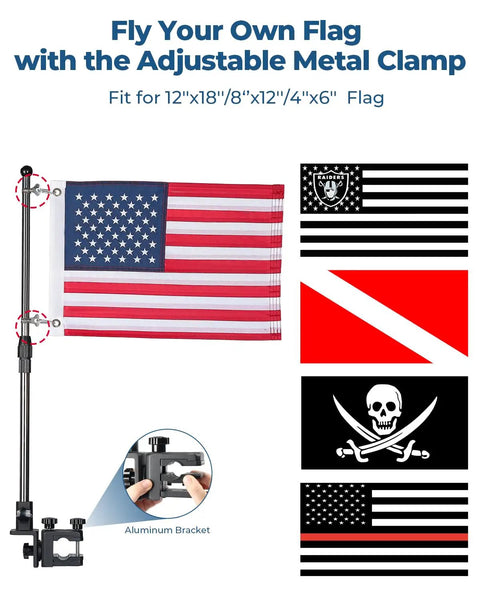 Built Tough Aluminum American Flag Pole Kit With 360 Degree Swivel Mount and adjustable clamp for 12 x 18 inch USA banners.