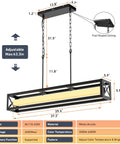 Diagram of Industrial Farmhouse Kitchen Island Lighting 39.4 Inch Black Rectangular Pendant Fixture with dimensions and features