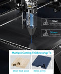 RAY5 10W Laser Engraver Bundle cutting 20mm wood and 30mm acrylic with precise 400x400mm work area.