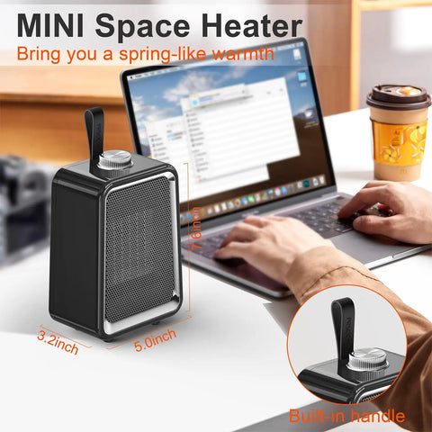 Portable Space Heater 800W 500W Energy Efficient Desk Heater For Indoor Use PTC Ceramic Fast Heating Desktop Heater Black