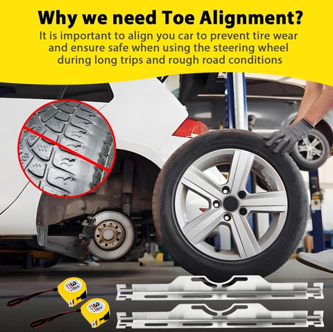 Beefy Pro Grade Heavy Duty Wheel Alignment Tool Plates Two Pieces Stainless Steel Toe Alignment Tool with measuring tapes shown.