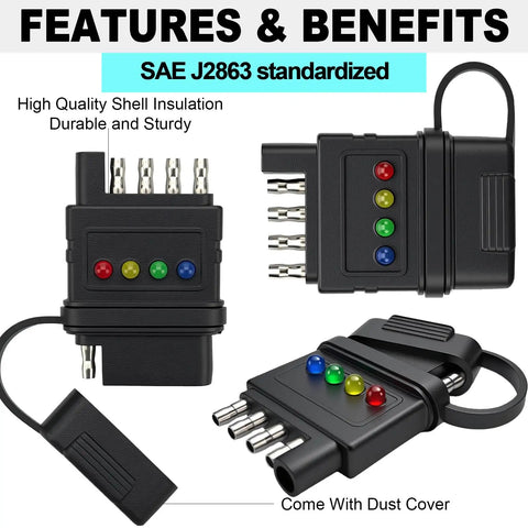 5 Pin Trailer Light Tester Kit With Bright Indicators, Double End 5 Way Flat Trailer Wiring Tester For Turn Signals, Tail Lights And Brakes, Easy Plug and Play Diagnostic Tool To Quickly Troubleshoot Trailer Wiring And Wiring Faults, black plastic with dust cover