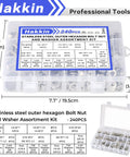 Beefy Hex Bolts And Nuts Kit 1/4-20, 5/16-18, 3/8-16 Stainless Steel 304 With Flat And Lock Washers in clear storage case