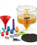 Slick No Mess Coolant Funnel Kit 17 Piece Leakproof Radiator Bleeder Tool Universal Fit showing funnel, connectors, and filled coolant.
