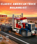 Epic Classic American Semi Truck Building Kit For Kids And Adults With 269 Pieces In ABS Plastic Realistic Long Nose Tractor Trailer Model With Detailed Grille Hood And Detachable Trailer, front view
