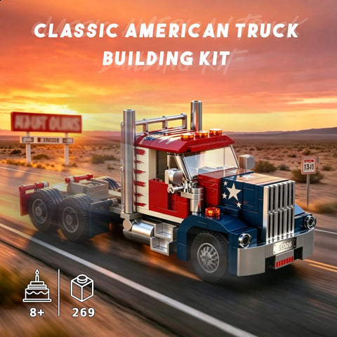 Epic Classic American Semi Truck Building Kit For Kids And Adults With 269 Pieces In ABS Plastic Realistic Long Nose Tractor Trailer Model With Detailed Grille Hood And Detachable Trailer, front view