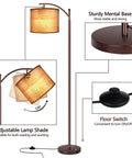 Tall Industrial Floor Lamp With LED 9W Bulb Wood Grain Shade Oil Rubbed Bronze Finish Foot Switch 3 Color Temperatures 2700K 4000K 5000K Ideal For Living Room Bedroom Or Office Reading And Creating A Cozy Vibe with adjustable shade and sturdy base.