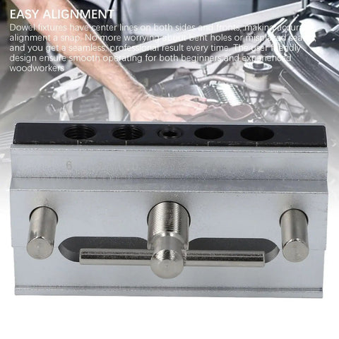 Self Centering Dowel Jig Kit With Six Tungsten Bushings For Slick Straight Bore Alignment Heavy Duty Aluminum Drilling Guide close-up.