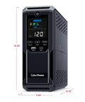 Front view of Intelligent LCD UPS System 1500VA 900W With 12 Outlets For Home Office And Media Gear, black mini tower.