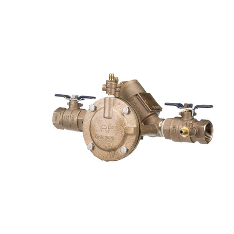 Heavy Duty One Inch Lead Free Y Pattern Rpz Assembly With Corrosion Shield Core showing brass valve with shutoffs