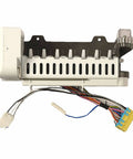 Genuine OEM Ice Maker Assembly for refrigerator, showing connectors and parts, premium replacement, replaces AEQ73130004, easy fit