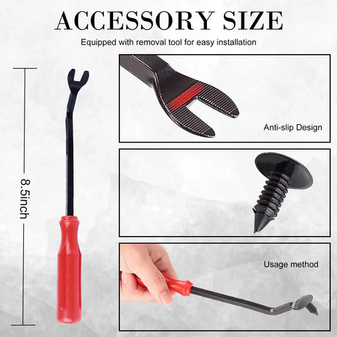 Removal tool from 100 Piece Lower Hood Clip And Bumper Clip Replacement Set With Push Pin Fasteners, anti-slip design, 8.5 inch size