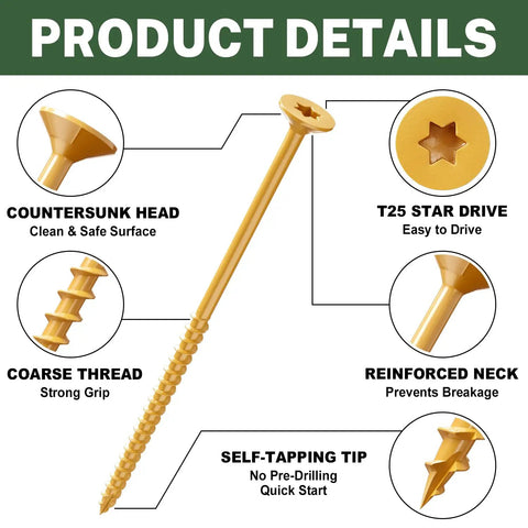 Outdoor Decking Screws 4 Inch 10 By 4 250 Pcs Tan Rustproof Exterior Epoxy Coated Torx Star Drive With T25 Bit Included