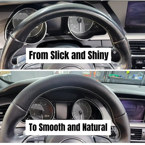Hydrating Car Cleaner Cubes On The Go For Interior Surfaces Leather Plastic Carpet Vinyl And Tesla Vegan Leather Non Toxic Color Safe No Water Needed Rich Lather Wipe Down Easily, steering wheel before and after cleaning