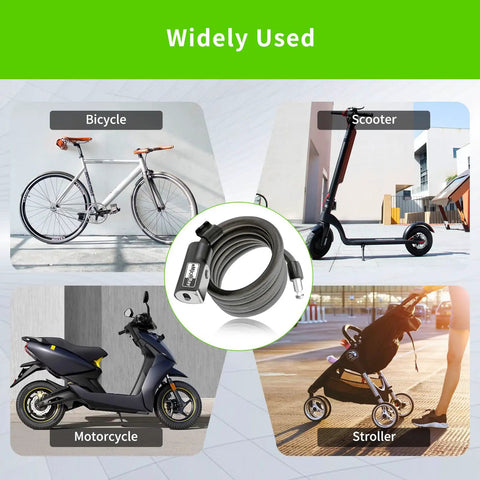 Beefy 12mm Coiled Cable Lock With Mounting Bracket For Electric Scooters And Bikes 4Ft Length Keyed Security Anti Theft Cable Lock Great For E Scooters E Bike Motorcycles