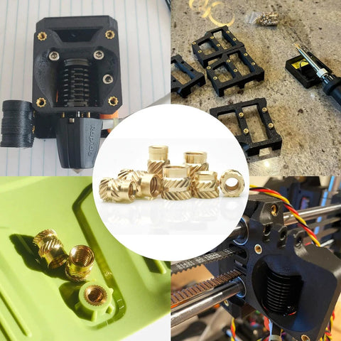 Heat Set Insert Kit With 60W Soldering Iron And 380 Brass Inserts 3D Printing components and applications in 3D parts.