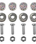 Fly Bling Rhinestone License Plate Screw Kit With Anti Theft Caps And Dope Sparkly Bolts, includes 4 rhinestone screws and nuts.