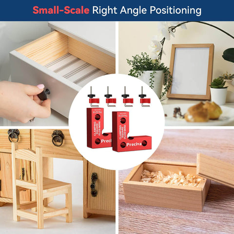 90 Degree Mini Positioning Squares Set of 2 in Red Aluminum Alloy Right Angle Clamps for Picture Frames Cabinets Drawers