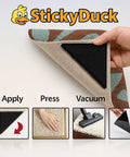 Heavy Duty Rug Gripper Pads With Adhesive Strips For Non Slip Carpet Corners Kit applied to a corner of a pattern rug.