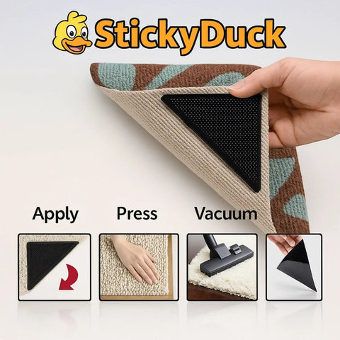 Heavy Duty Rug Gripper Pads With Adhesive Strips For Non Slip Carpet Corners Kit applied to a corner of a pattern rug.