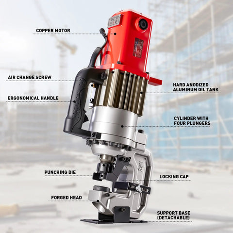 Beefy 25T Electric Hydraulic Hole Puncher With Five Dies 1700W Copper Motor Rugged Punch Tool For Metal Up To 12mm Thick Red CPM25, red hydraulic puncher