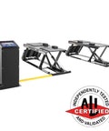 Heavy Duty 9000 Lb Capacity Scissor Vehicle Lift Flush Mount Open Center Design with control unit for garage use.