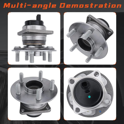 Rear Wheel Hub And Bearing Assembly With ABS For Toyota Corolla 2009 2019 Corolla Im 2017 2018 Matrix 2009 2013 And Pontiac Vibe 2009 2010 5 Lug Driver And Passenger Sides With Japan Made Bearing Grease shown in multiple angles