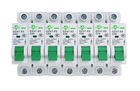 Front view of AC Miniature Circuit Breaker 1 Pole 16 Amp 120/240VAC DIN Rail Mount With Thermal Magnetic Trip C Curve DZ47-63