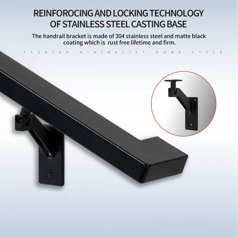 Step Up Your Game With This Four Foot Aluminum Handrail Kit For Indoor And Outdoor Stairs featuring matte black stainless steel bracket.