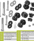 CNC Billet Aluminum Body Mount Bushings Kit for Camaro Nova Chevy II 1967-1981 with bolts, washers, and bushings displayed