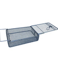 Premium Stainless Steel Parts Washing Basket For Tiny Hardware Top Shelf Perforated Cleaning Rack with lid open, showing perforated design.