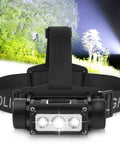 Rechargeable 4000 Lumen Headlamp For Grownups Super Bright LED Headlight With Six Modes and 160 Degree Adjustable Beam