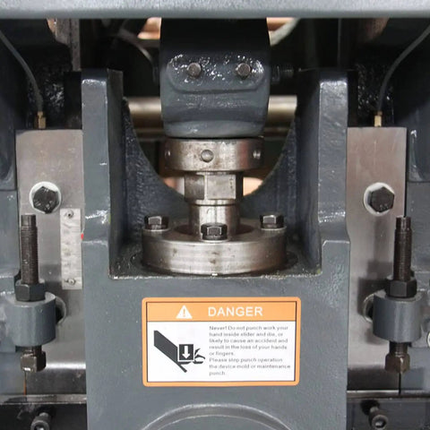 Close-up of 25 Ton Mechanical Punch Press Machine Workhorse For Metalworking And Fabrication, Eccentric C Frame Punch Tool