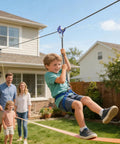 Child using Heavy Duty Zip Line Trolley Kit For Quick Setup With A Smooth Durable Slider Safe Outdoor Playground Gear For Kids Five And Up in backyard