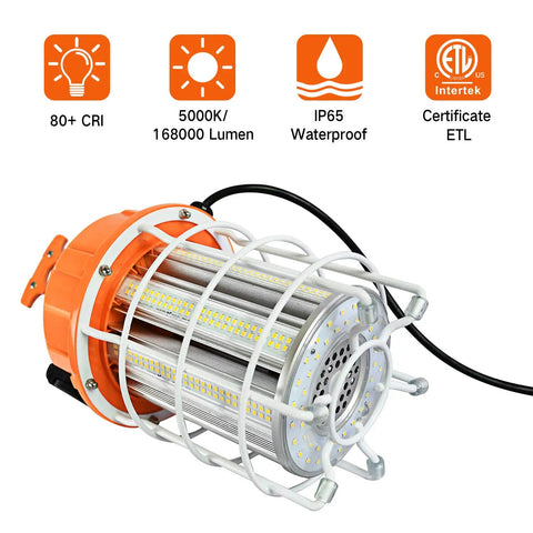 Heavy Duty LED Temporary Work Light 150W 22500 Lumens Hanging Work Light For Construction Workshop Mine Job Site Warehouse IP65 Waterproof DLC ETL Listed with protective cage