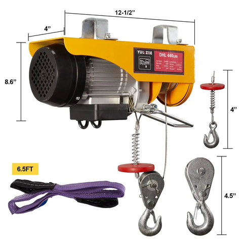 Heavy Duty 440 Lb Electric Hoist And Winch Kit With Remote Control 120V Lift System for garage with anti twist cable