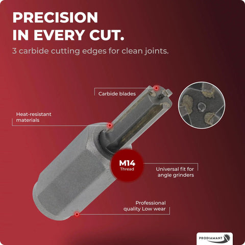 Fast Mortar Joint Cleaner Tool With 8mm Carbide Cutter, 3 tungsten carbide edges, heat-resistant, fits 5/8-11 angle grinders.