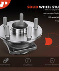 Rear Wheel Bearing And Hub Assembly For Toyota Corolla 2003 To 2008 Matrix Celica 2000 To 2005 And Pontiac Vibe Five Lug Front Wheel Drive Non ABS Replacement Quick Fit with anti-corrosion coating and five lugs viewed from top front
