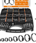Heavy Duty Hose Clamp Kit 200 Piece Assortment Built Tough 304 Stainless Steel Black Dacro Coated Bands in organized case