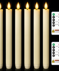 6 Pack Wax Flameless Taper Candles With Remote Timer And Dimmer, Ivory LED Candle Sticks With Flickering Light, Battery Operated