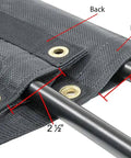 Close-up of Beefy 7 Ft By 18 Ft Vinyl Coated Mesh Dump Truck Tarp Cover With 5 Inch Pockets and brass grommets on black material.