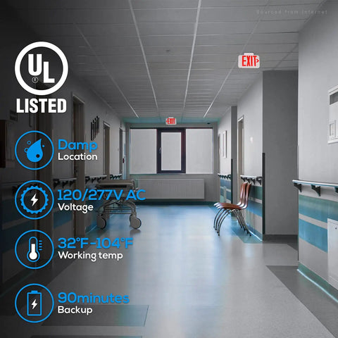 LED Emergency Exit Sign With Battery Backup Double Face Hardwired Red Exit Lights For Business Indoor Use UL 924 Approved.