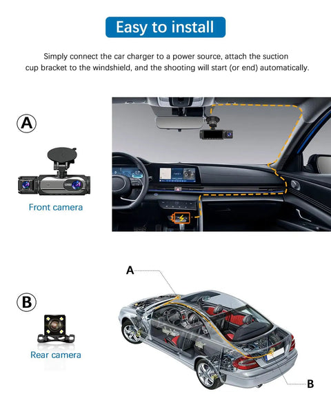 Installation of 3 Channel Dash Cam For Cars Front Cabin And Rear Cameras With 1080P Resolution shown in car interior